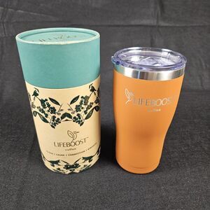 Lifeboost Coffee Travel Tumbler 20oz Hot Cold Mug Lid Hummingbird Orange Commute